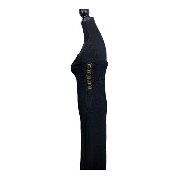 #150 HERVE LEGER Bandage Stretch Maxi Dress in Black and Gold - Picture 8 of 14
